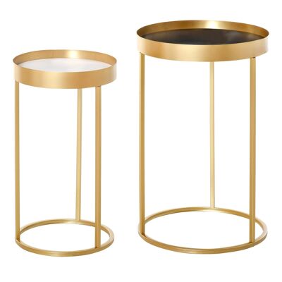 Nesting tables set of 2 art deco style design round coffee tables Ø 39 and Ø 30 cm gold metal white and black MDF