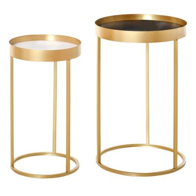 Tables gigognes lot de 2 tables basses rondes design style art déco Ø 39 et Ø 30 cm métal doré MDF blanc et noir