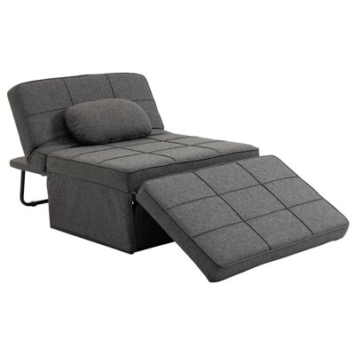 Poltrona chaise longue pouf 3 in 1 schienale reclinabile 5 livelli poggiapiedi pieghevole struttura in metallo nero lino grigio