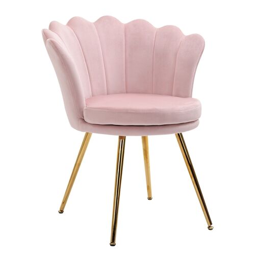 Chaise coquillage chaise design pieds métal dorés effilés velours rose poudré