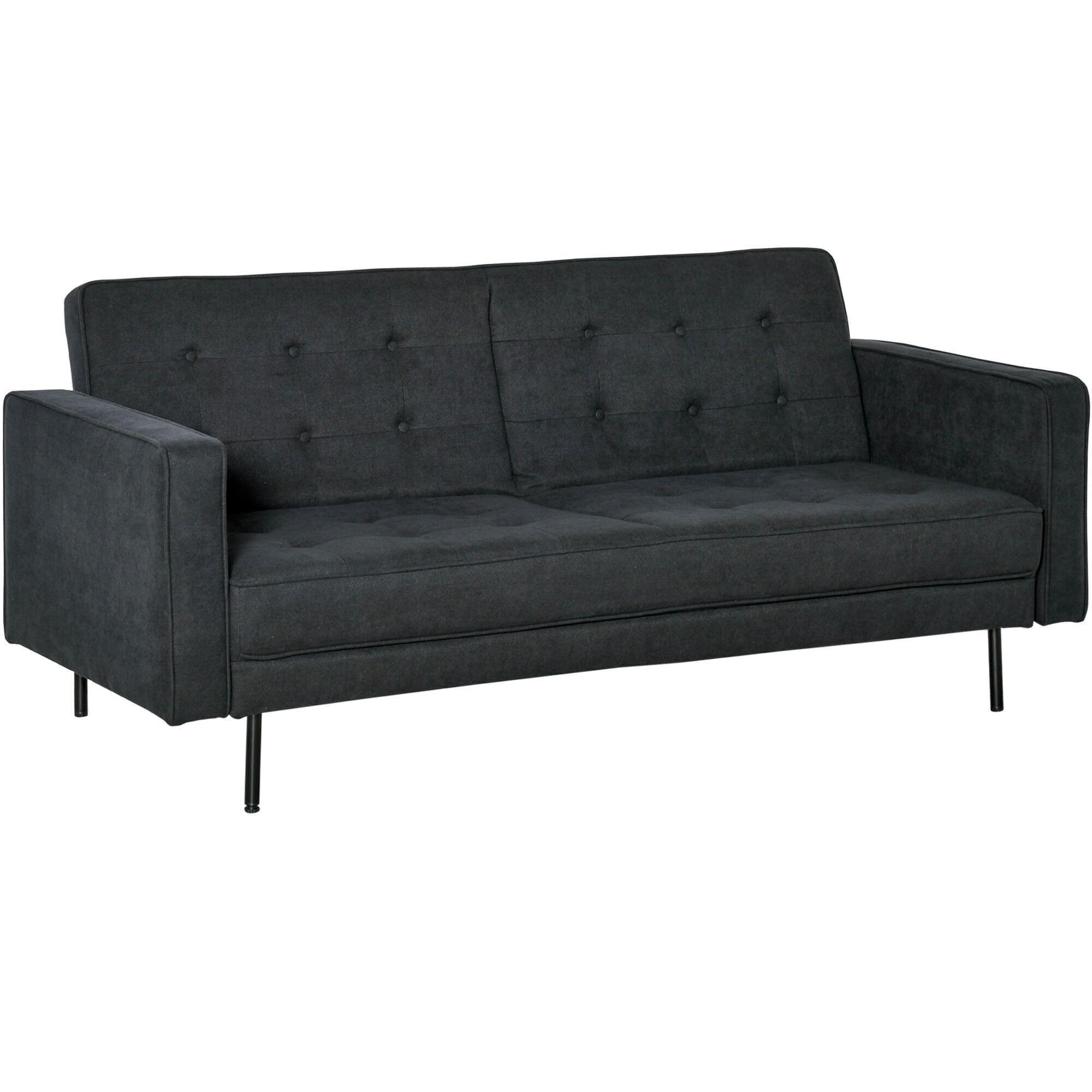 Divano letto 2 posti stile Chesterfield imbottito schienale reclinabile 3 posizioni tessuto grigio scuro