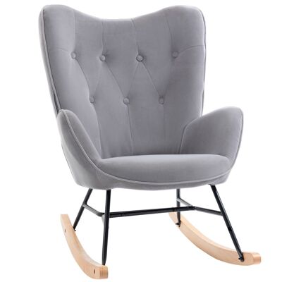 Rocking chair comfortable rocking chair ears armrests seat back high density foam padding gray velvet look