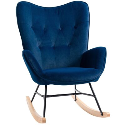Rocking chair comfortable rocking chair ears armrests seat back high density foam padding blue velvet look