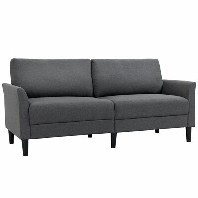 2-Sitzer-Sofa im modernen Stil, breite, tiefe Sitze, gebogene Armlehnen, konische Beine, schwarzes Gummiholz, dunkelgraues Polyester