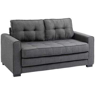 Zeitgenössisches 2-Sitzer-Umwandelsofa mit gepolsterter Rückenlehne aus Polyester in Leinenoptik in Grau