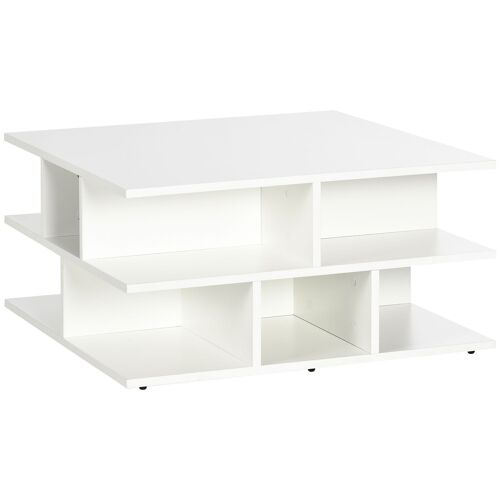 Table basse design contemporain géométrique dim. 70L x 70l x 36,5H cm panneaux particules blanc
