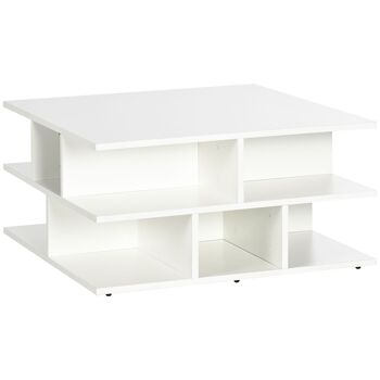 Table basse design contemporain géométrique dim. 70L x 70l x 36,5H cm panneaux particules blanc 1