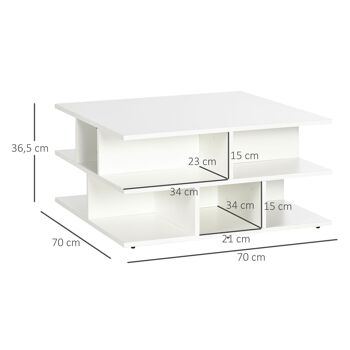 Table basse design contemporain géométrique dim. 70L x 70l x 36,5H cm panneaux particules blanc 3