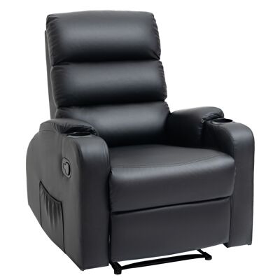 Reclining relaxation chair with adjustable footrest, black synthetic covering