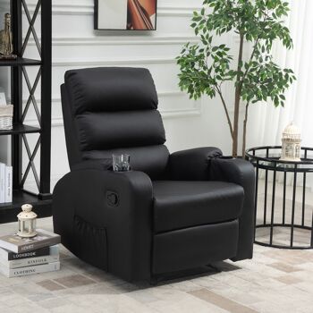 Fauteuil de relaxation inclinable avec repose-pied ajustable revêtement synthétique noir 2