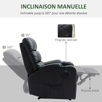 Fauteuil de relaxation inclinable avec repose-pied ajustable revêtement synthétique noir 4