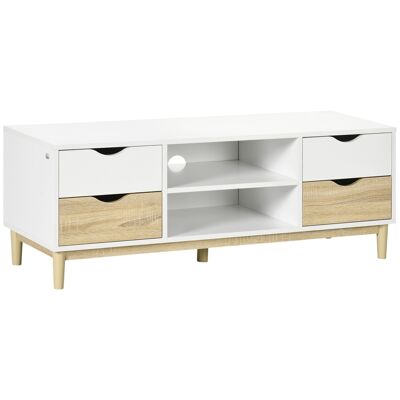 TV cabinet TV bench Scandinavian style 4 drawers 2 cable compartments white panels with light oak look