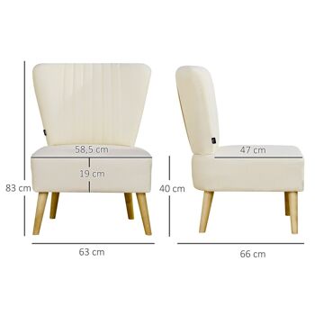 Fauteuil lounge design scandinave pieds effilés bois massif bouleau revêtement tissu polyester aspect lin beige 3