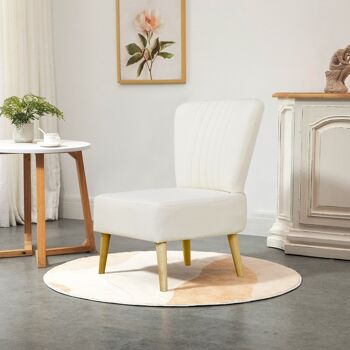 Fauteuil lounge design scandinave pieds effilés bois massif bouleau revêtement tissu polyester aspect lin beige 4