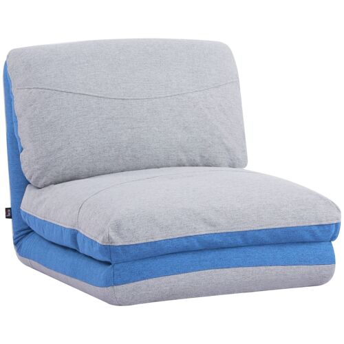 Chauffeuse - matelas d'appoint pliant - fauteuil convertible - inclinaison dossier réglable 5 positions - tissu polyester aspect lin gris clair bleu