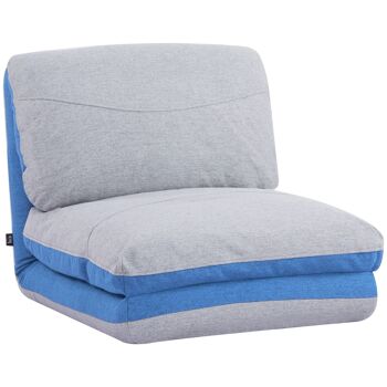 Chauffeuse - matelas d'appoint pliant - fauteuil convertible - inclinaison dossier réglable 5 positions - tissu polyester aspect lin gris clair bleu 1