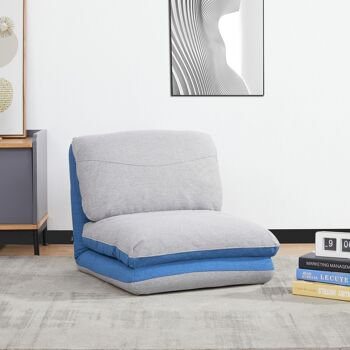 Chauffeuse - matelas d'appoint pliant - fauteuil convertible - inclinaison dossier réglable 5 positions - tissu polyester aspect lin gris clair bleu 2
