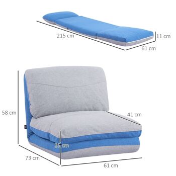 Chauffeuse - matelas d'appoint pliant - fauteuil convertible - inclinaison dossier réglable 5 positions - tissu polyester aspect lin gris clair bleu 3