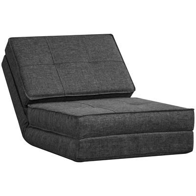 Sillón bajo - colchón extra plegable - sillón convertible - inclinación del respaldo regulable en 5 posiciones - tejido de poliéster con aspecto de lino gris