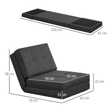 Chauffeuse - matelas d'appoint pliant - fauteuil convertible - inclinaison dossier réglable 5 positions - tissu polyester aspect lin gris 3