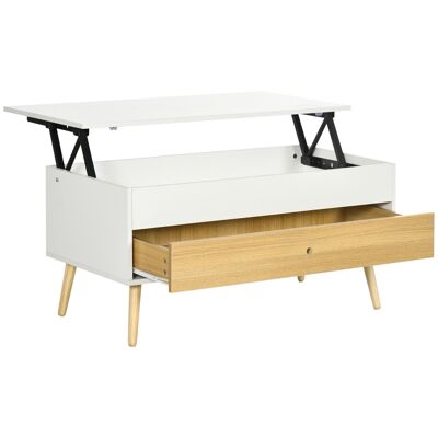 Table basse relevable - tiroir, coffre de rangement - dim. 100L x 50l x 49H cm - blanc aspect bois clair