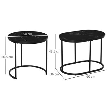 Lot de 2 tables basses gigognes - tables d'appoint encastrables style contemporain - piètement acier plateau MDF aspect marbre noir 3