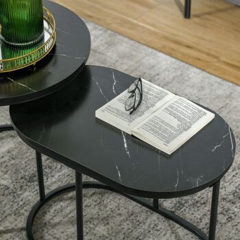 Lot de 2 tables basses gigognes - tables d'appoint encastrables style contemporain - piètement acier plateau MDF aspect marbre noir 5