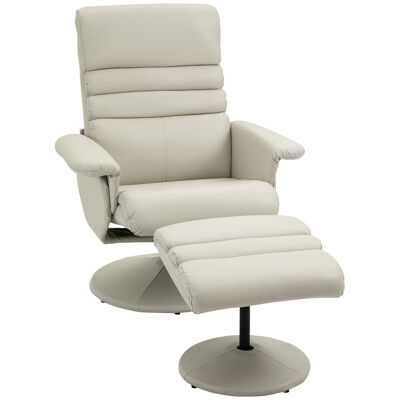 Contemporary swivel reclining recliner with footrest, cream synthetic upholstery