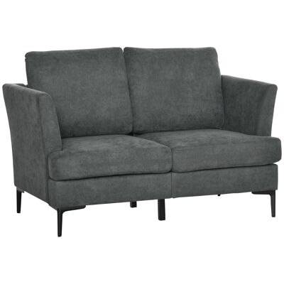 2-Sitzer-Sofa im modernen Stil, geschwungene Armlehnen, konische Beine, schwarzer stahlgrauer Stoff in Leinenoptik