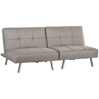 Contemporary design 3-seater convertible sofa with padded effect, adjustable reclining backrest, steel, light gray fabric