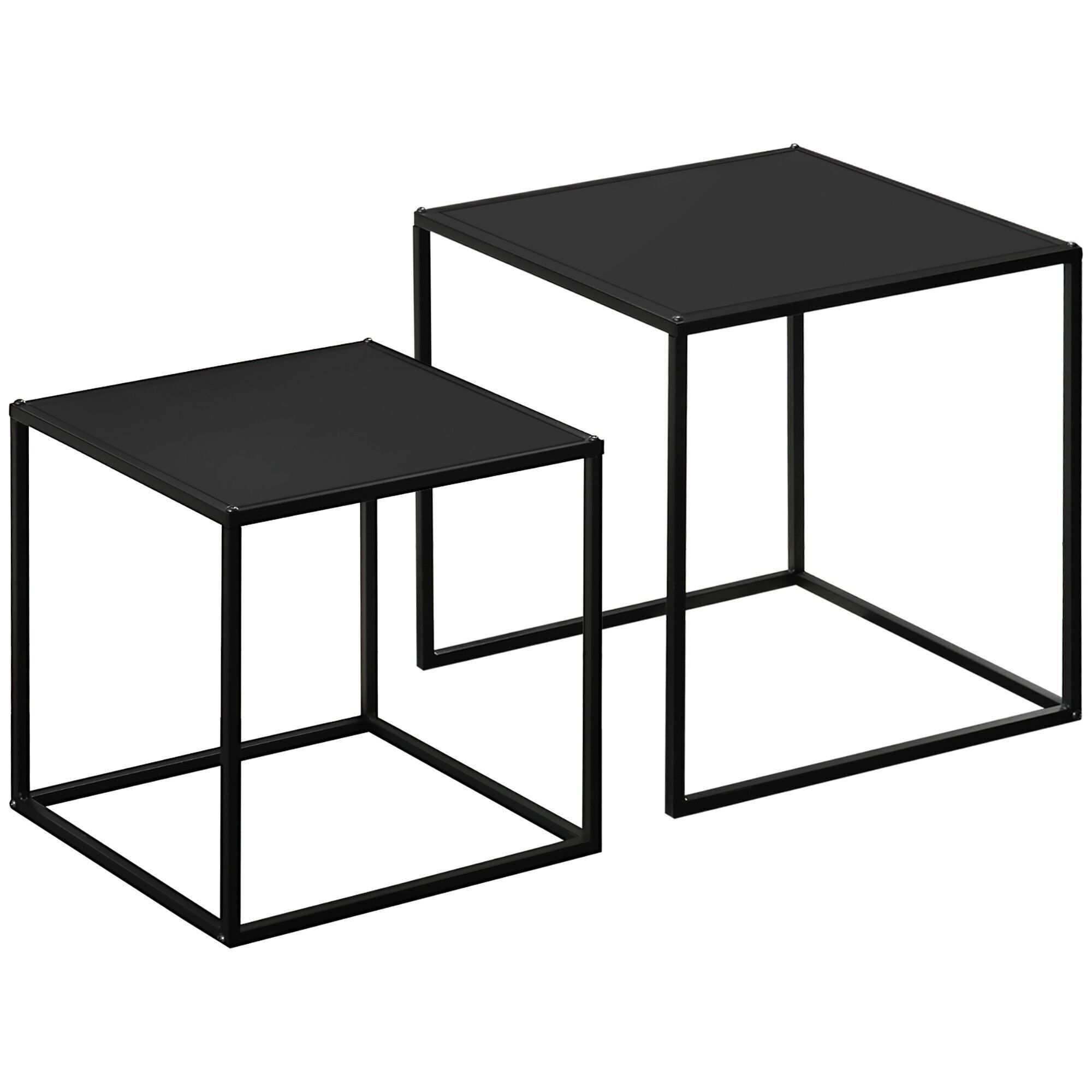 Lot de 2 tables basses gigognes carrées design contemporain encastrable acier noir
