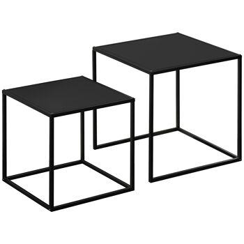 Lot de 2 tables basses gigognes carrées design contemporain encastrable acier noir 1