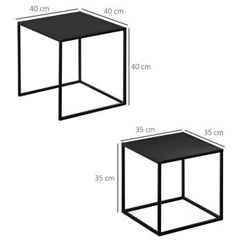 Lot de 2 tables basses gigognes carrées design contemporain encastrable acier noir 3