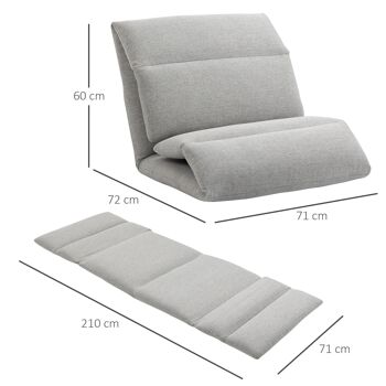 Fauteuil convertible fauteuil paresseux grand confort inclinaison dossier multipositions 90°-180° acier tissu gris clair 3