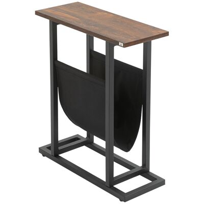Mesa auxiliar con pedestal, mesa de centro, revistero de tela negra, marco de metal negro con aspecto de madera