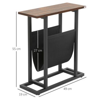 Guéridon bout de canapé table basse d'appoint - porte-revue tissu noir - châssis métal noir plateau aspect bois 3