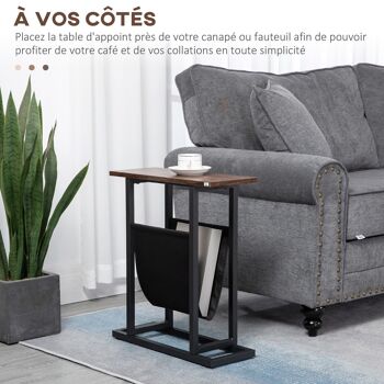 Guéridon bout de canapé table basse d'appoint - porte-revue tissu noir - châssis métal noir plateau aspect bois 4
