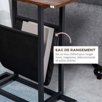 Guéridon bout de canapé table basse d'appoint - porte-revue tissu noir - châssis métal noir plateau aspect bois 5