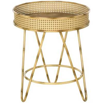 Round side table end table natural style Ø 50 x 59.5H cm metal MDF rattan bamboo look
