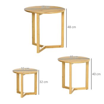 Lot de 3 tables basses gigognes rondes style cosy naturel bois bambou verni 3