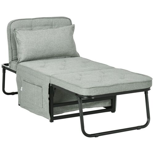 Fauteuil chaise longue lit pouf 4 en 1 dossier inclinable 5 niveaux repose-pied rabattable châssis acier noir tissu gris