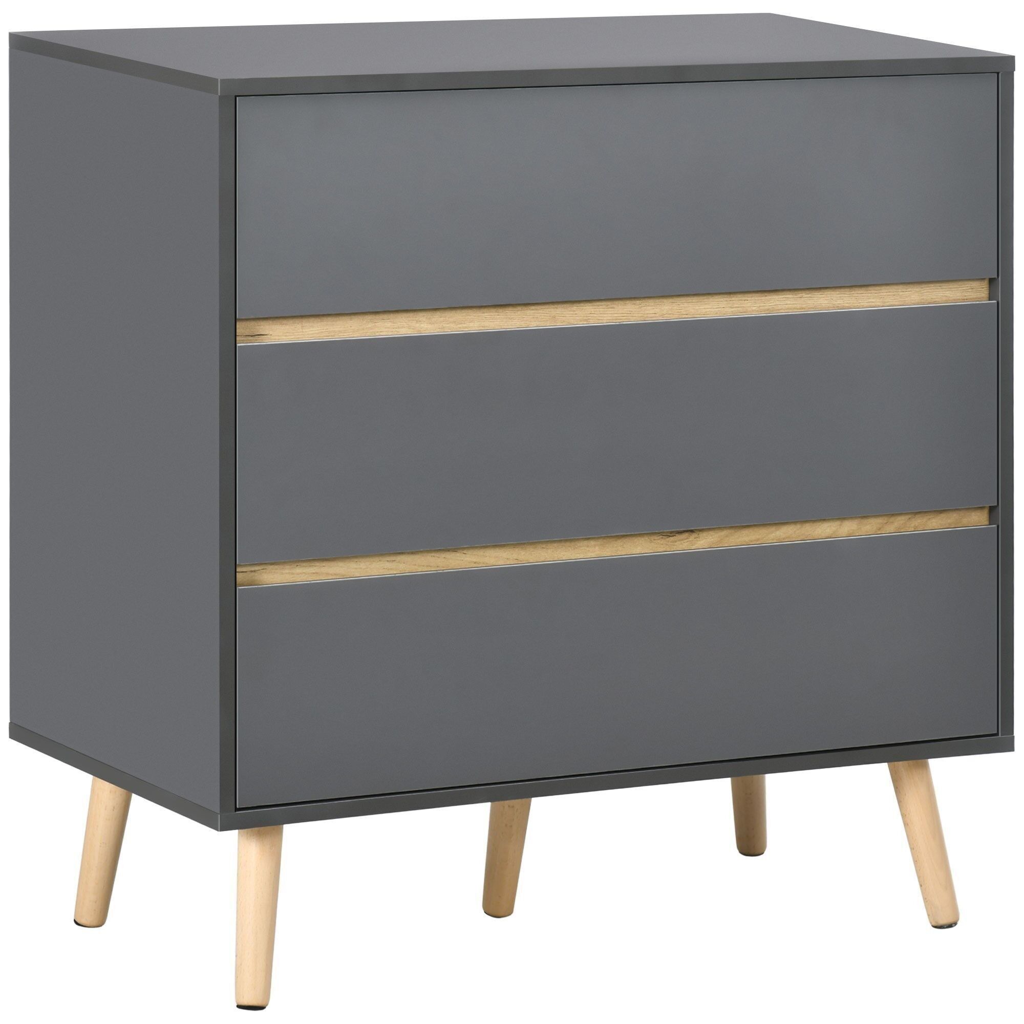 Comò con 3 cassetti Design scandinavo in truciolare grigio con effetto legno chiaro