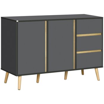 Buffet 2 portes 2 étagères 3 tiroirs design scandinave panneaux particules gris aspect bois clair 1