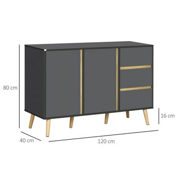 Buffet 2 portes 2 étagères 3 tiroirs design scandinave panneaux particules gris aspect bois clair 3