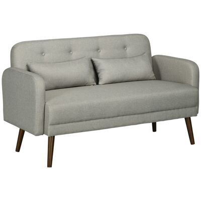 2-Sitzer-Sofa im Chesterfield-Stil – 2 Kissen – gepolsterte Rückenlehne – konisch zulaufende, schräge Beine aus grauem Stoff