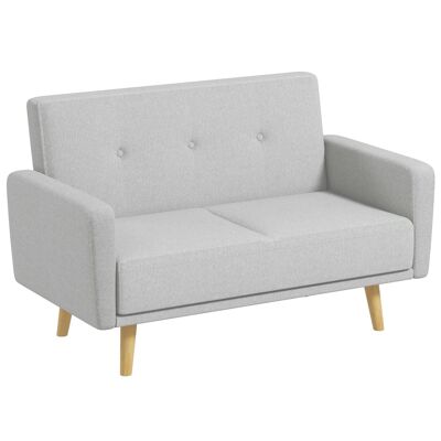 2-Sitzer-Sofa, Bank im skandinavischen Design, gepolsterte Rückenlehne, Gestell aus Kautschukholz, hellgrauer Stoff