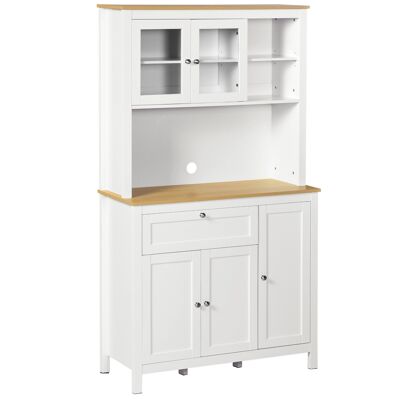 High classic chic style sideboard - multi-storage cupboards, niches, drawer - white panels with light wood look