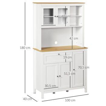 Buffet haut style classique chic - multi-rangement placards, niches, tiroir - panneaux blanc aspect bois clair 3