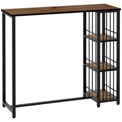Mesa de bar de estilo industrial con 3 estantes en acero negro con paneles de efecto madera