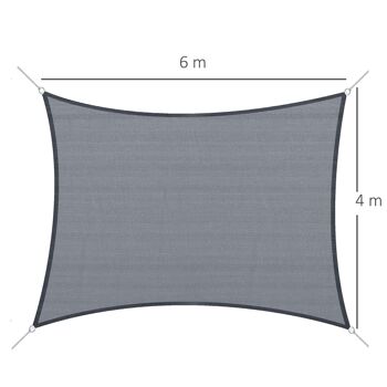 Voile d'ombrage rectangulaire 6L x 4l m HDPE gris 3